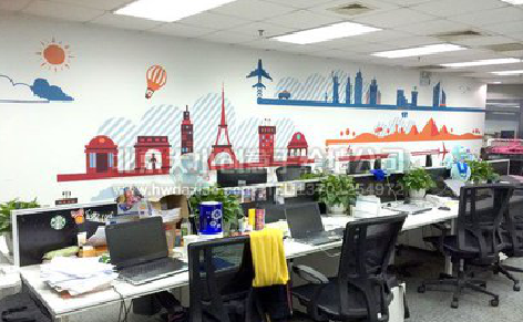 青川教你设计办公室墙绘的方法。